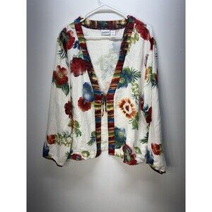 Chicos Women’s. 100% Linen Vibrant Floral Tropical Beach Blouse Shirt Top Sz 3 L